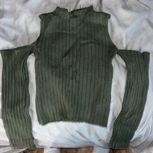 Army green, off the shoulder, thick-ish turtle neck
